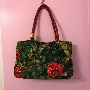 Paul Brent Floral Green and Red Coastal Life Tote Bag